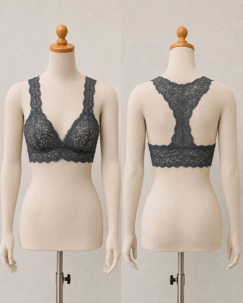 Galloon Lace Racerback Bralette Gray P/S Boho Coquette Fairy Grunge